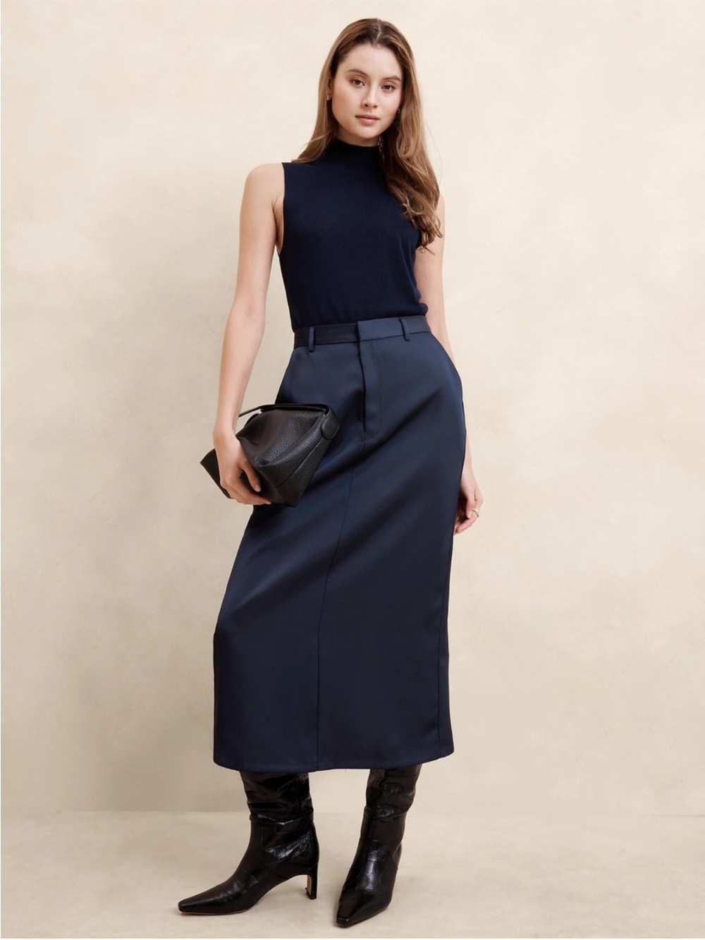 NWT Banana Republic Satin Column Maxi Skirt in Preppy Navy Blue Sz 6 Classic